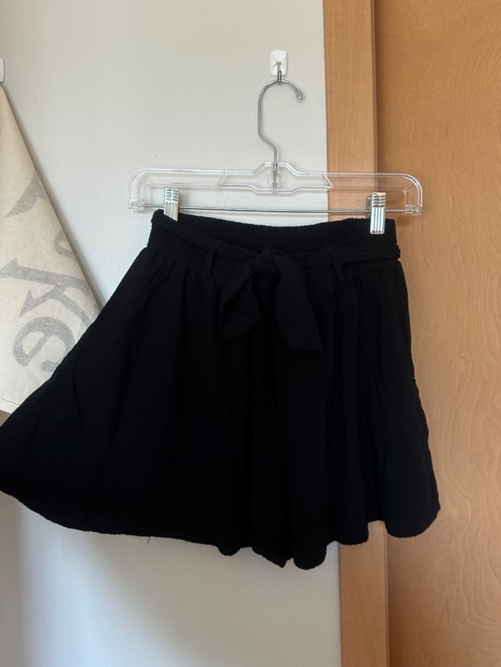 Black Flowy Shorts With Tie Belt